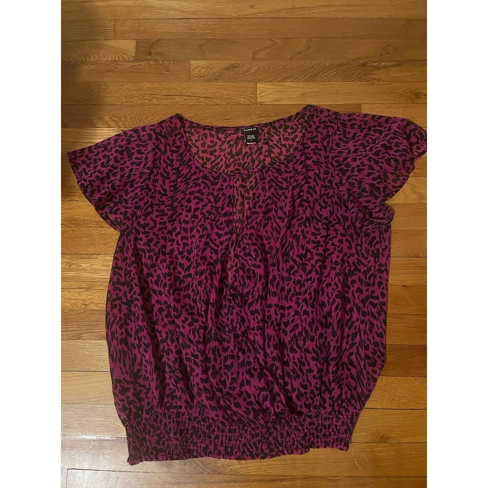 Torrid Women’s Plus Size 2 Purple/Black Leopard Sheer Chiffon Ruffle Blouse
